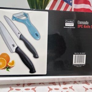 Cooks Concept Black Knife Set with Blue Peeler